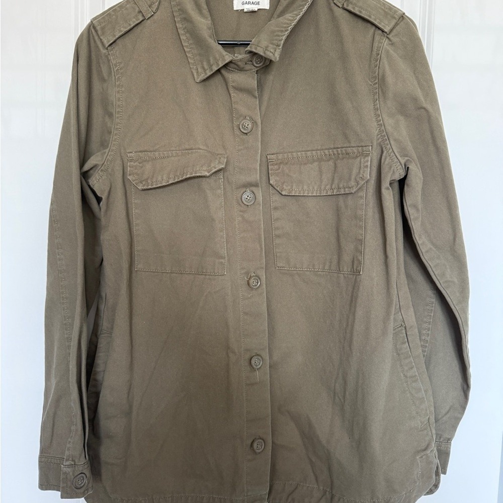 GARAGE Olive Green Utility Shirt Jacket Women Button‎ Up Long Sleeve Size M